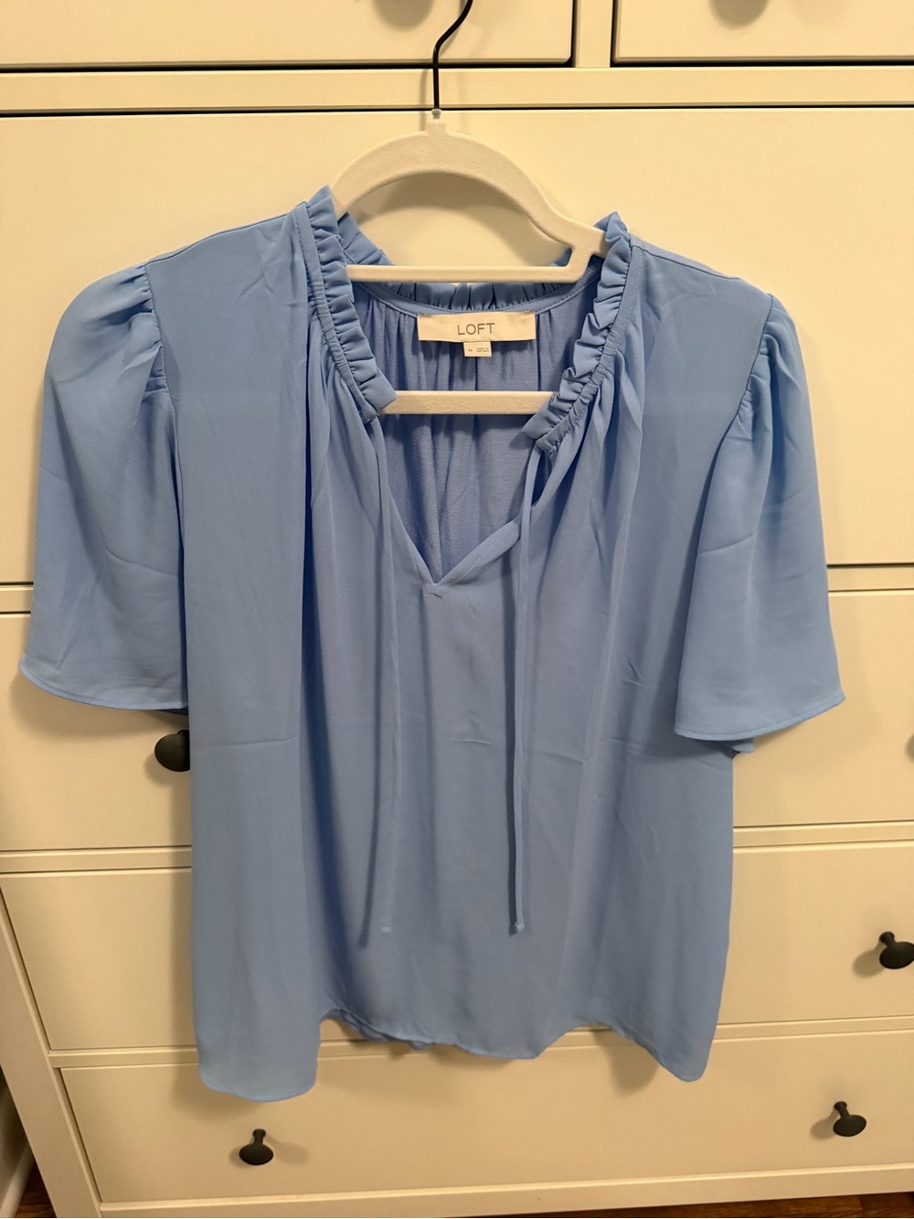 LOFT Mixed Media Short Sleeve Blue Blouse - Size Medium